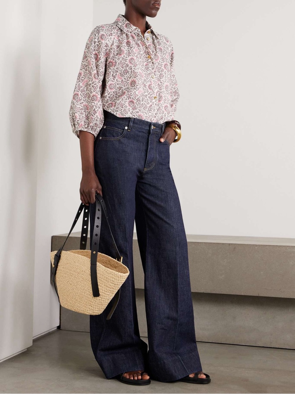 Loro Piana Olivia Oversized Printed Linen Shirt Floral Size 36